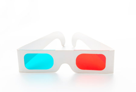 3D glasses on white background, Red and Cyan Glassesの写真素材