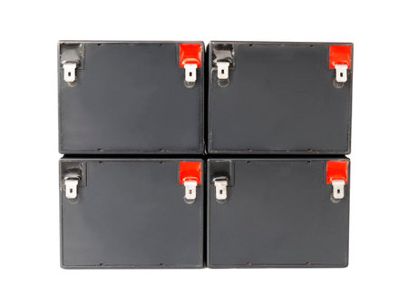 gel batteries to power a variety of devices, maintenance-free UPS batteries, isolated on white backgroundの写真素材