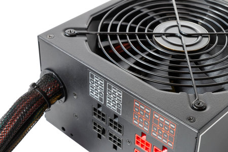 Computer power supply, close-up on an isolated backgroundの写真素材