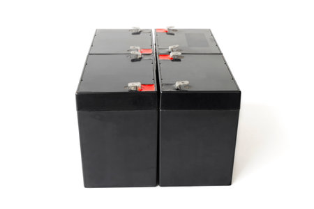 gel batteries to power a variety of devices, maintenance-free UPS batteries, isolated on white backgroundの写真素材