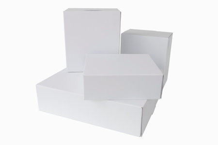 cardboard boxes, stack of closed white boxes, cut outの写真素材
