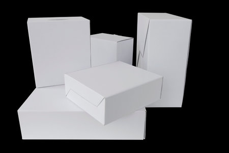 cardboard boxes, stack of closed white boxes, cut outの写真素材