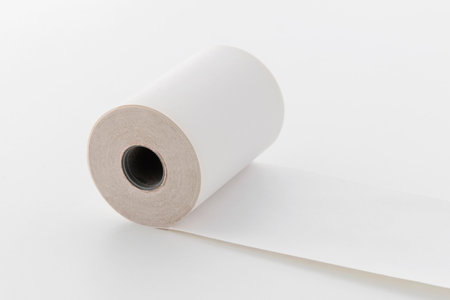 unwound paper roll, copy space, isolated on white backgroundの写真素材