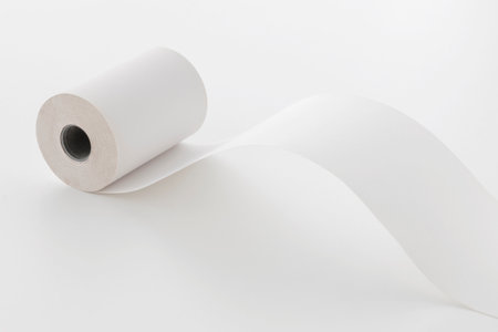 unwound paper roll, copy space, isolated on white backgroundの写真素材