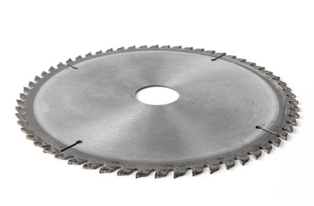 Metal Circular Saw Blade for wood work isolated on white backgroundの写真素材
