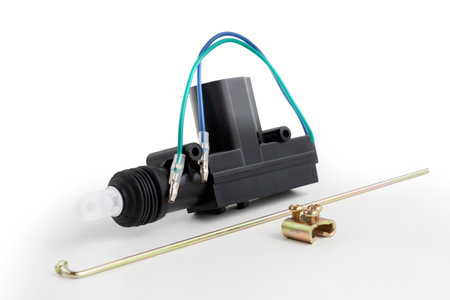 Car door central lock mechanism isolated on white background, top view with copy spaceの写真素材