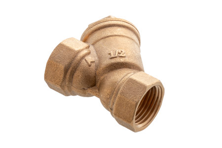 coarse water filter for plumbing works, material - brass, cut out.の写真素材