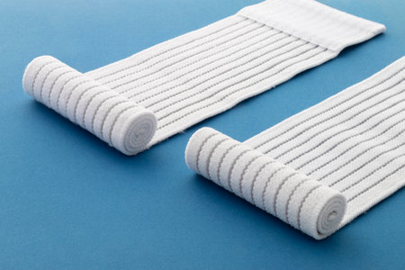 Rolls of sports elastic bandages for fitness, training. Sports motivation lifestyle concept.の写真素材