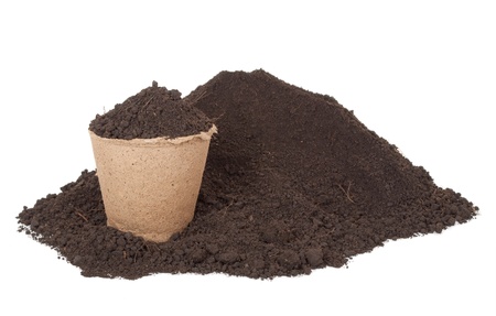 Pile of soil and peat potsの写真素材