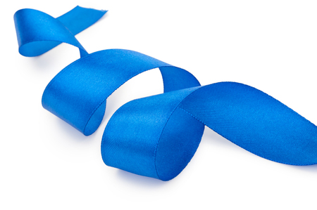 Blue ribbon isolated on whiteの写真素材