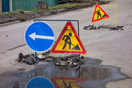 Road works sign. Warning signの写真素材
