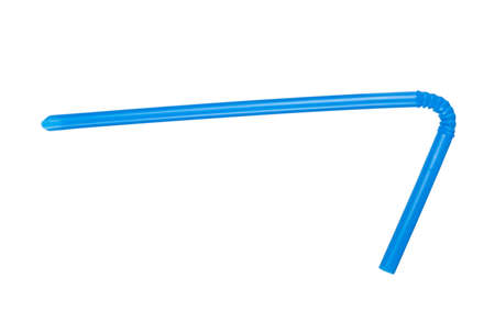 Blue juice straw on white backgroundの写真素材