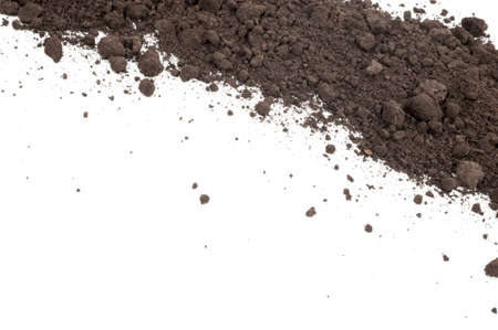 Scattered soil on a white backgroundの写真素材