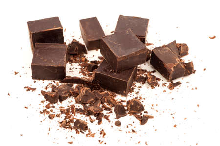 Broken chocolate on white backgroundの写真素材