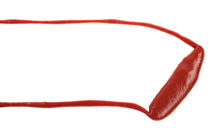 Smeared red ketchup on a white background