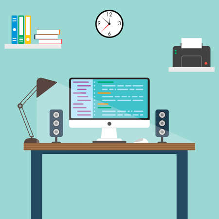 Web designer and programmer workspace in the officeのイラスト素材