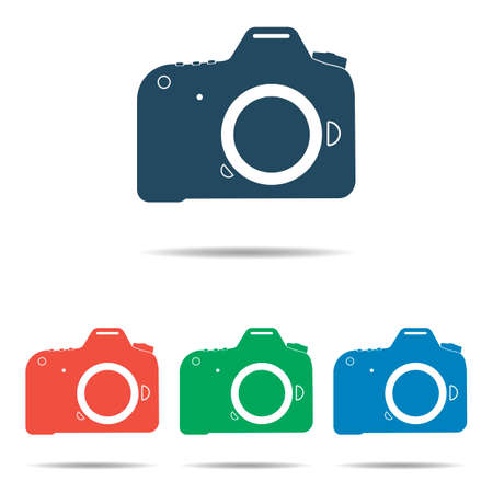 DSLR Camera icon set - simple flat design, vectorのイラスト素材
