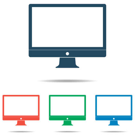 Desktop computer and monitor icon set- simple flat design isolated on white background, vectorのイラスト素材