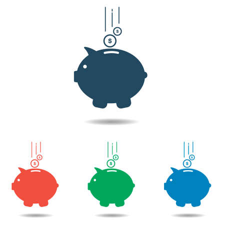 Piggy Bank and Earnings icon set- simple flat design isolated on white background, vectorのイラスト素材
