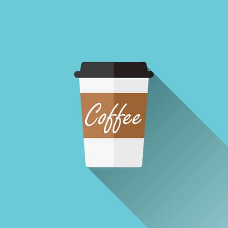 Disposable coffee cup icon - flat design illustration with long shadow, vectorのイラスト素材