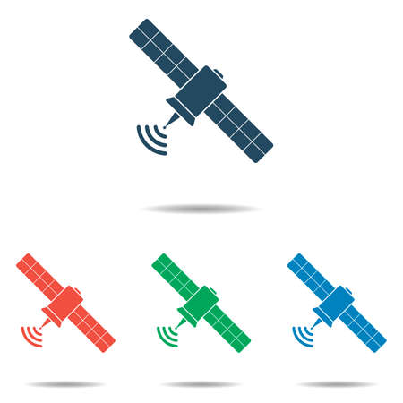 Satellite icon set - simple flat design isolated on white background, vectorのイラスト素材