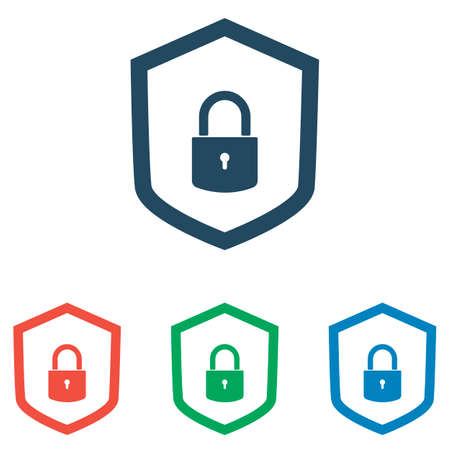 Protection concept. Security shield and lock icon set - simple flat design isolated on white background, vectorのイラスト素材