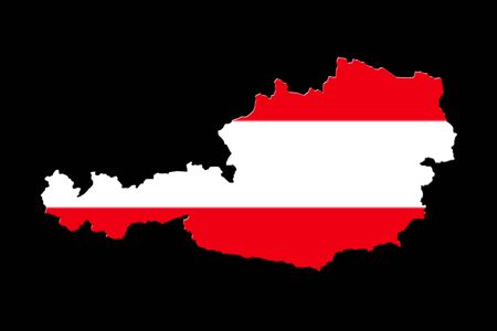 Map of Austria with national flag isolated on black backgroundの写真素材