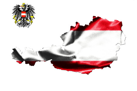 Map of Austria with national flag isolated on white  background With Coat Of Arms Eagle Emblemの写真素材