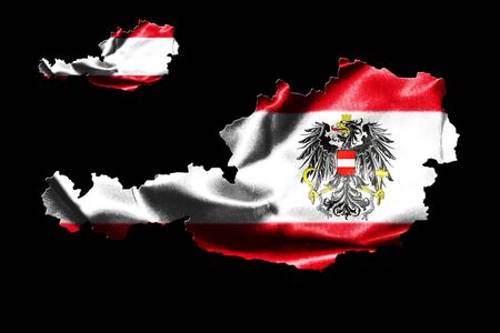 Map of Austria with national flag isolated on black  background With Coat Of Arms Eagle Emblemの写真素材