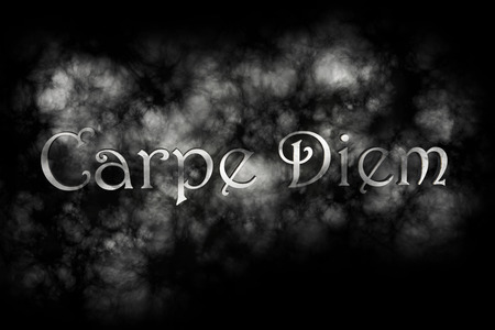 Carpe diem 3D Render- latin phrase that means Capture the moment on black background with white smokeの写真素材