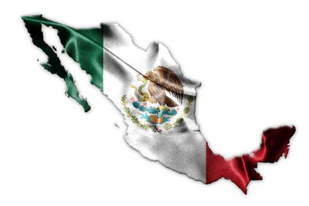 Mexican National Flag With Eagle Coat Of Arms In Shape Of Mexican Map 3D Renderingの写真素材