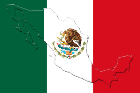 Mexican National Flag With Eagle Coat Of Arms In Shape Of Mexican Map On White Background 3D Renderingの写真素材