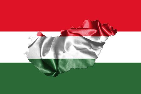 Hungarian National Flag And Map Waving in the Wind 3D illustrationの写真素材