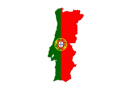 Portugal National Flag With Map Of Portugal Isolated On White Background 3D illustrationの写真素材