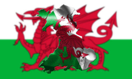 Map Of Wales With Flag Of Country In The Background 3D Illustrationの写真素材
