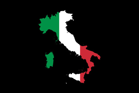 Map of Italy With Italian Flag Isolated On Black Background  illustrationの写真素材