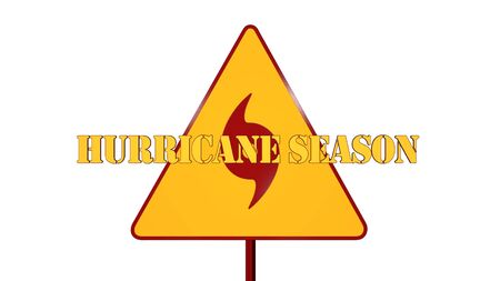Hurricane Warning Road Sign Isolated On White Background 3D Renderingの写真素材