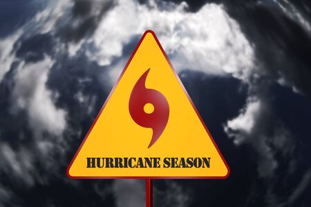 Hurricane Danger Sign and Storm In The Background 3D Renderingの写真素材