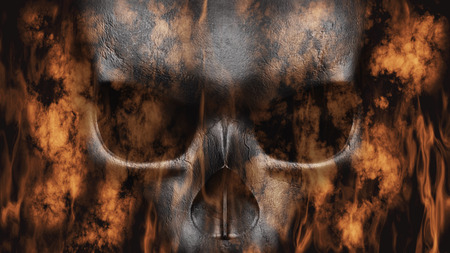 Happy Halloween. Human Skull With Smoke And Fire 3D Renderingの写真素材
