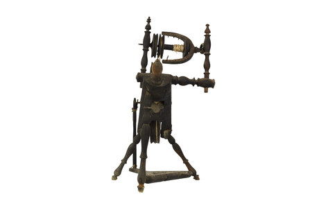 Spinning Wheel For Making Yarn From Wool Fibers. Vintage Rustic Equipmentの写真素材