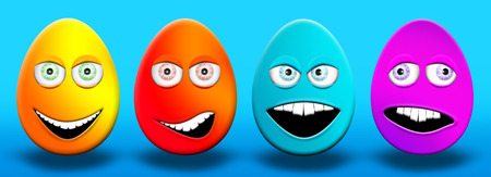 Easter Eggs With Eyes and Mouth Feeling Happy, Confused, Angry and Stupid 3D Illustration