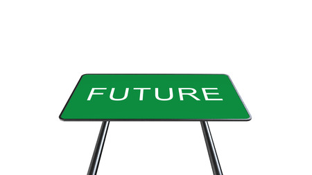 Future Green Road Sign Isolated On White Background. Business Concept 3D Renderingの写真素材
