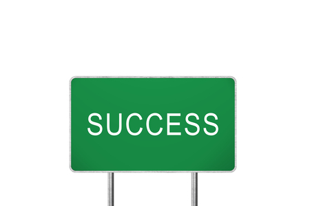 Success Green Road Sign Isolated On White Background. Business Concept 3D Renderingの写真素材