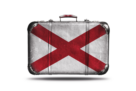 Travel Vintage Leather Suitcase With Flag Of Northern Ireland Isolated On White Backgroundの写真素材
