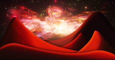 Christmas Nativity Scene Of Judaean Desert in the Night With Starry, Glowing Galaxy Sky Illustrationの写真素材