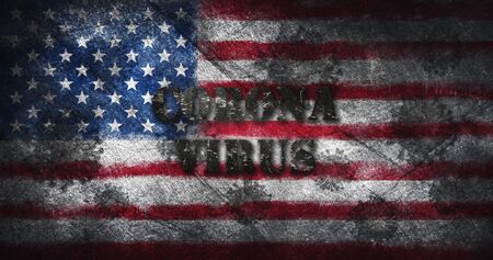 Coronavirus outbreak pandemic all over United States of America . Infected American flag, destroyed...