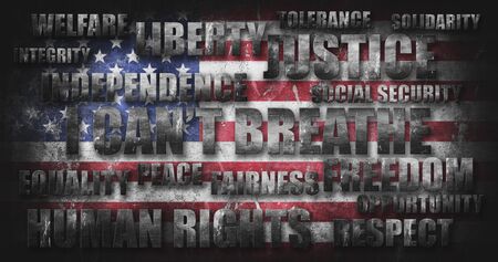 I can't breathe text over grunge Flag of United States of America 3D illustrationの写真素材