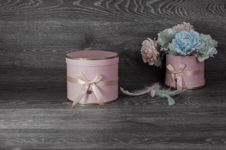 Luxury wooden Background decorated with flowers for copy space