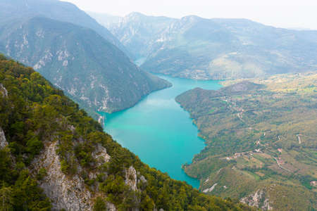 Tara National Park, Serbia. Viewpoint Banjska Stena. View at Drina river canyon and lake Perucac