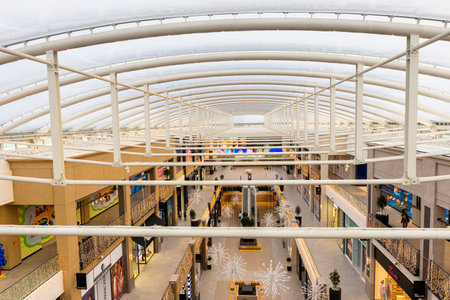 BELGRADE, Serbia - November 23, 2020: Inside of Shopping mall named Galerija at Belgrade Waterfront luxury areaのeditorial素材